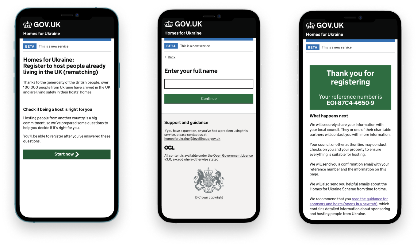 The updated registration form on mobile across three screens.