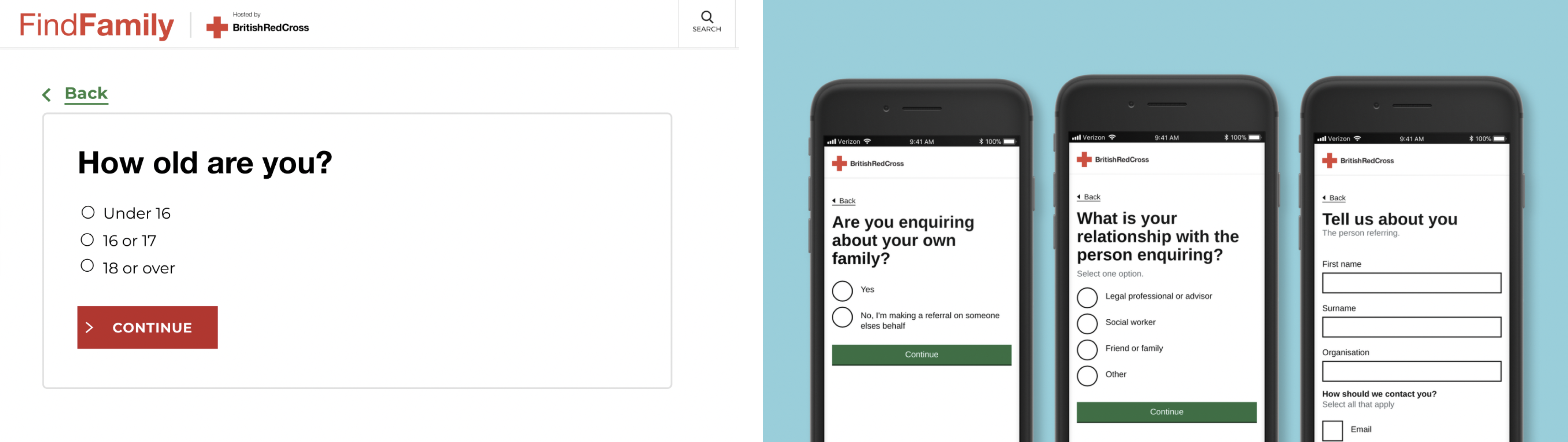 A low fidelity figma prototype and a high fidelity coded prototype on mobile, for people to register interest or get referred to the red cross.